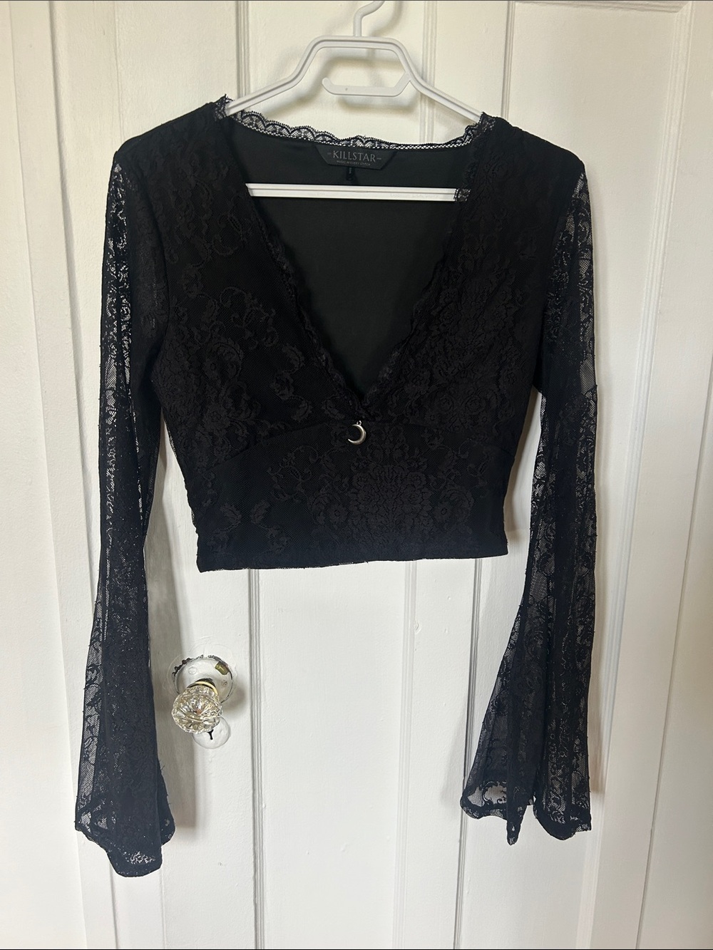 Killstar Black Lace Crescent Charm V-Neck Crop Top